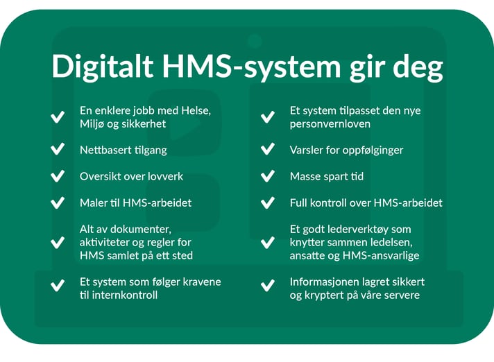 Liste med fordeler for digitalt HMS-system.