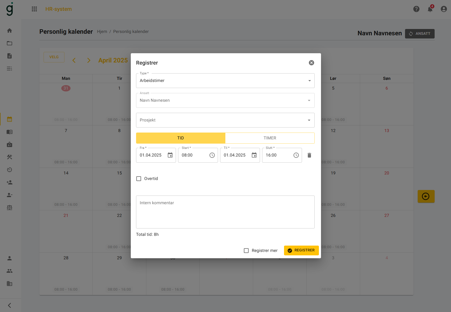 Timeregistrering i HR-system